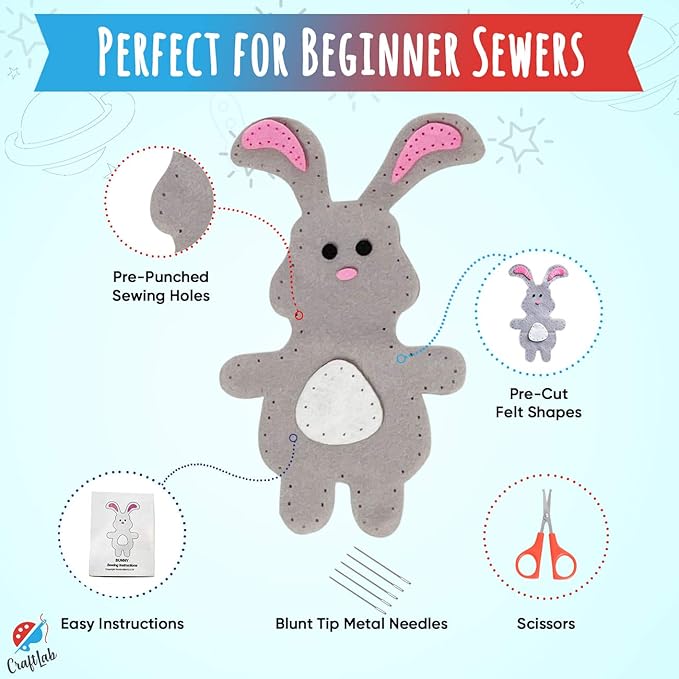 Woodland Animals Kids Sewing Kit, Educational Beginner Arts & Crafts Gift for Boys and Girls Ages 7 to 13 DIY Learn to Sew Embroidery