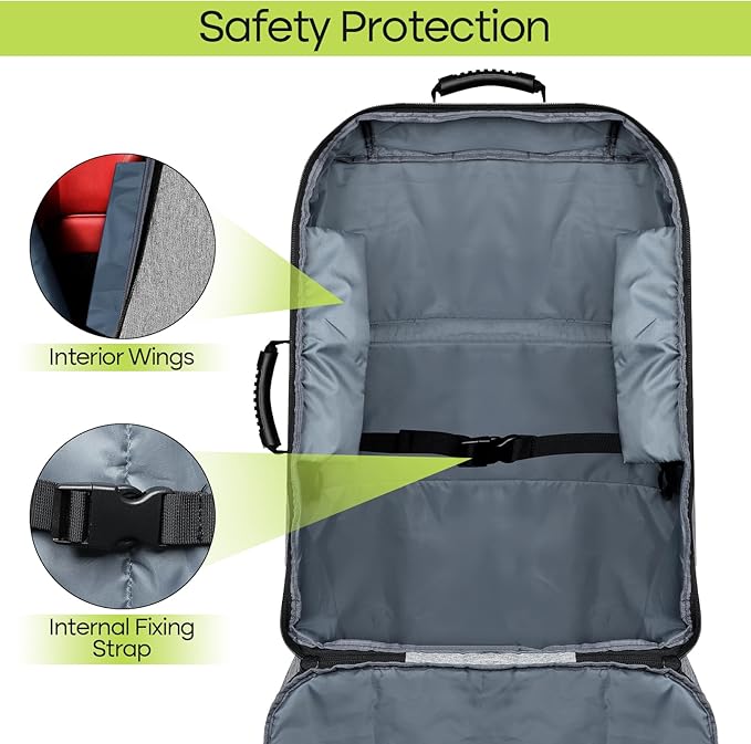 Padded Car Seat Travel Bag for Airplane, Heavy Duty Backpack for Air Travel, Water-Resistant Carrier with Shoulder Strap, Fits Most Car Seats (Grey)