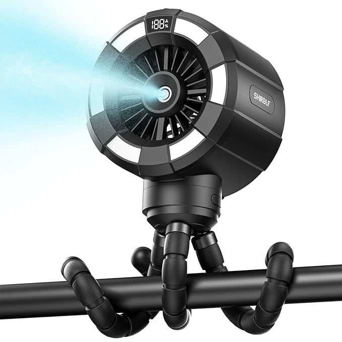 6000mAh Misting Fan for Stroller, 3 Speeds Portable Clip Fan with Intermittent/Continuous Spray, 14H Cooling, Detachable Mount, Timer & Night Light for Baby (100ML Water Tank) - Black