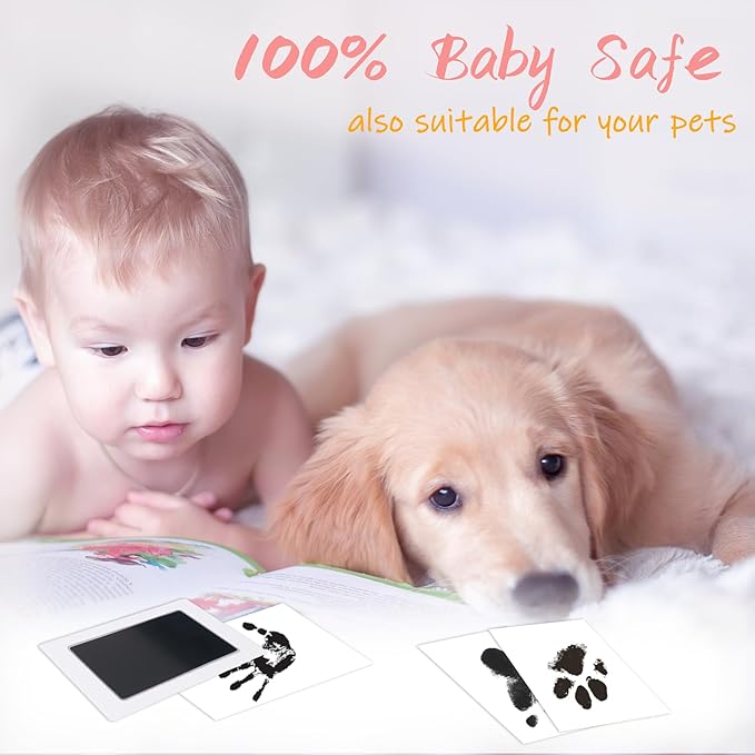 4-Pack Inkless Hand and Footprint Kit, Baby Footprint Kits, Clean Touch Baby Handprints and Footprints Kits,No Mess Ink Pad for Baby Hand and Footprints,Dog Paw Print Kit (Black)