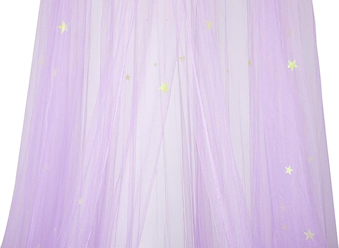 BCBYou Bed Canopy Mosquito Net with Fluorescent Stars Glow in Dark for Baby, Kids, and Adults, for Cover The Baby Crib, Kid Bed, Girls Bed Or Full Size Bed (Purple)