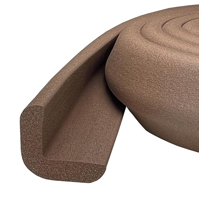 Kidkusion Baby Proof Edge Guards for Safety | Made in The USA | 44 Feet | Brown | Edge Protectors for Furniture, Tables, Fireplaces | Heavy Duty Tape Included