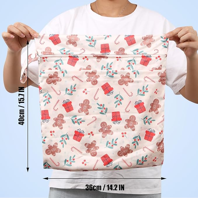 2pcs Cloth Diaper Wet Dry Bags, Waterproof Reusable Wet Bag with 2 Zipper Pockets & Handle, Washable Laundry Bags for Baby Adult Clothes Travel Beach Pool Daycare Yoga Gym Exercise Swimsuits,