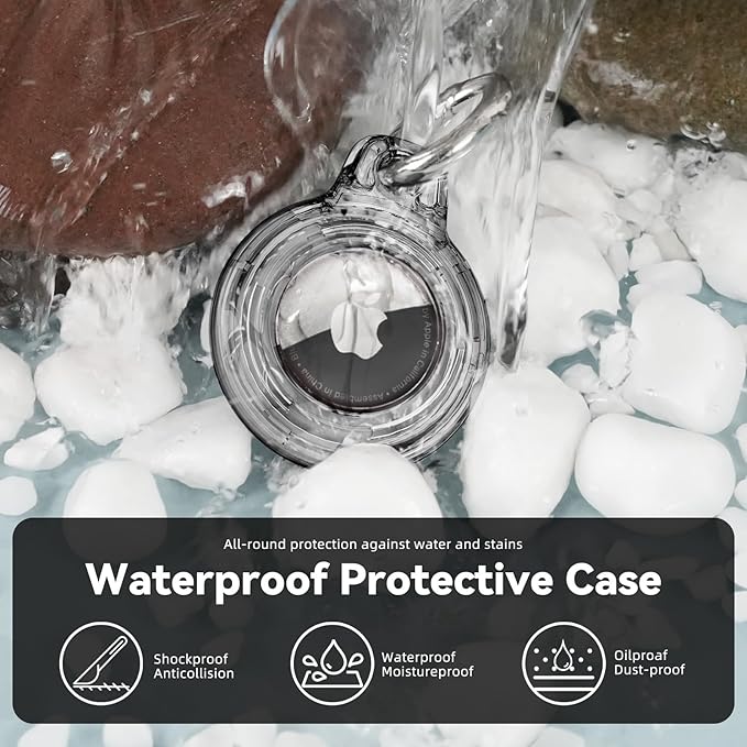 Upgrade Waterproof 2 Pack Airtags Holder with Apple Airtags Keychain, Hard PC Air Tag Case, Anti-Scratch & Shock Air tag Holder, Men's Women's Keyrings & Keychains-Clear Black+Clear Black