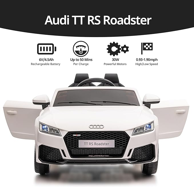Electric Car for Kids, Licensed Audi 6V Kids Ride on Car Toy for Toddlers with Remote - White