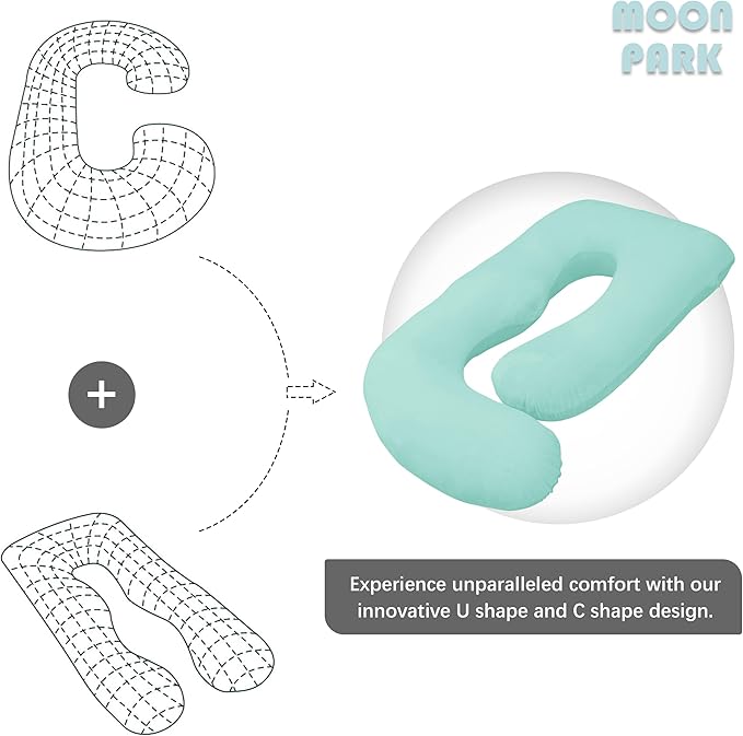 MOON PARK Pregnancy Pillows for Sleeping - U Shaped Full Body Maternity Pillow with Removable Cover - Support for Back, Legs, Belly, HIPS - 57 Inch Pregnancy Pillow for Women - Turquoise