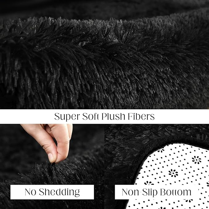 Black Rug, 8x10 Area Rugs for Living Room, Soft Plush Area Rugs for Bedroom, Non-Slip Indoor Carpet for Nursery, Study Room, Kids Room, Room Decor