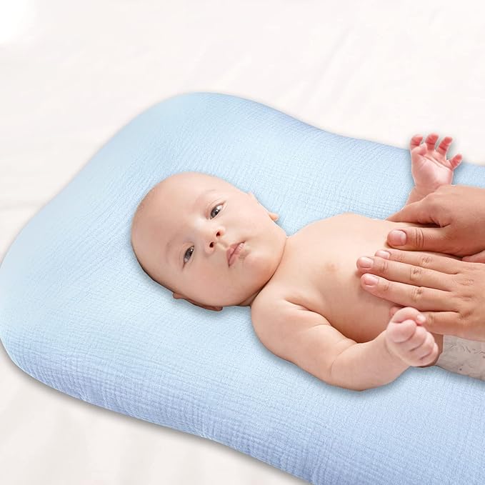 Hooyax Muslin Baby Lounger Cover Soft Organic Cotton Slipcover Fits Newborn Lounger for Baby Boys and Girls (Ice-Snow Blue)