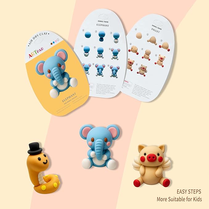Air Dry Clay Kits for Kids-Modeling Magic Clay,12 Animals DIY Molding Clay Art Crafts Set,Ultra Light & Soft, Safe & Non-Toxic with Sculpting Tools & Tutorials, Unique Gifts for Boys & Girls