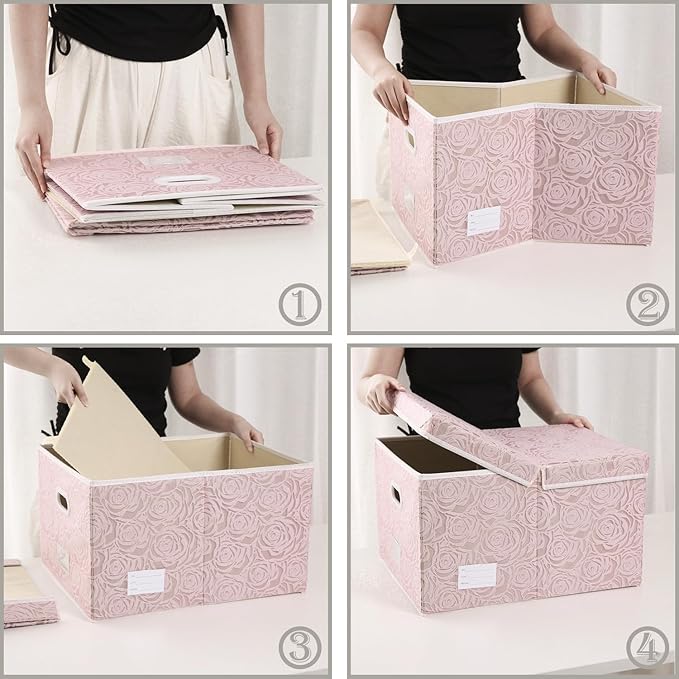 PRANDOM Extra Large Collapsible Storage Boxes with Lids Fabric Decorative Storage Bins Cubes Organizer Baskets with Cover Handles Divider for Bedroom Closet Living Room 19.7x15.7x11.6 Inch 3 Pack