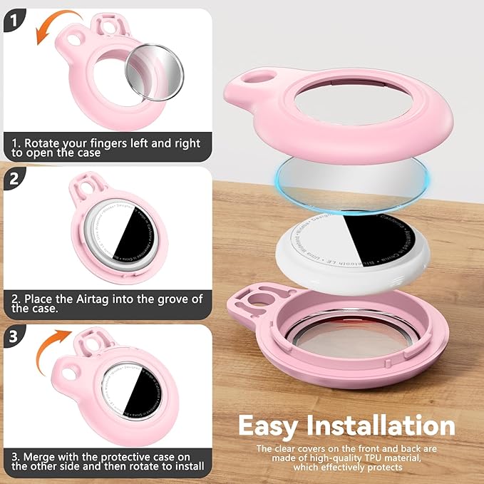 Upgrade Waterproof 4 Pack Airtags Holder with Apple Airtags Keychain, Hard PC Air Tag Case, Anti-Scratch & Shock Air tag Holder, Men's Women's Keyrings & Keychains -Black+Mint Green+Purple+Pink