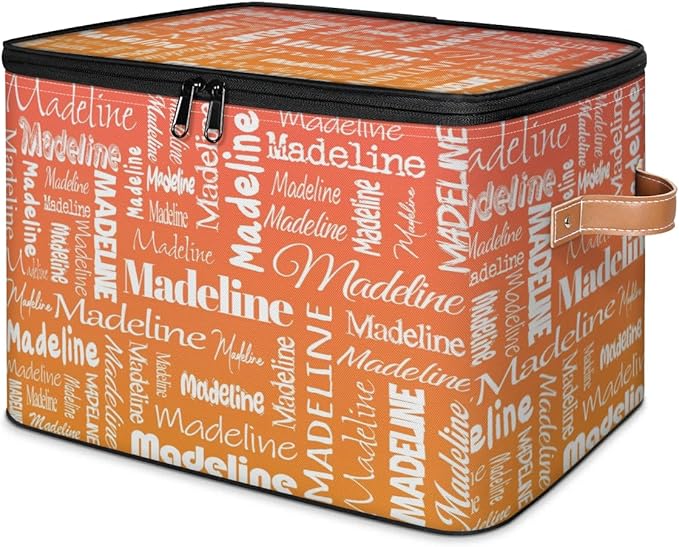 Custom Storage Basket with Name, Personalized Storage Bins with Zipper Lid, Foldable Fabric Storage Box Large capacity with Handle Orange