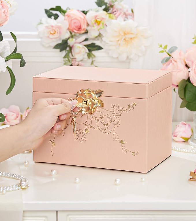 Jewelry Box with Lock for Girls: Jewelry Organizer for Dresser - 3-Drawer Earrings Storage Girls Women Gift (Peach Pink)