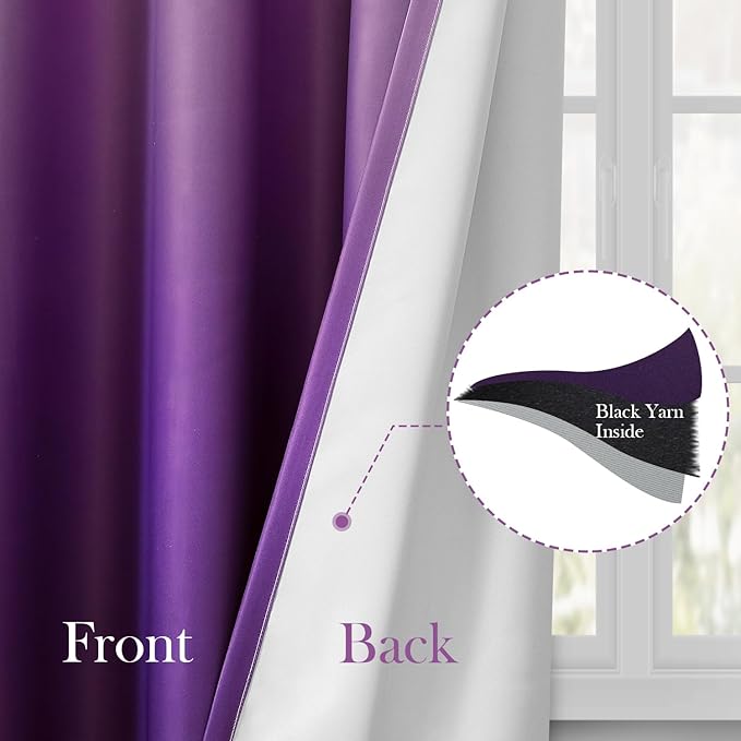 HOMEIDEAS Purple Ombre Blackout Curtains 52 X 84 Inch Length Gradient Room Darkening Thermal Insulated Energy Saving Grommet 2 Panels Window Drapes for Living Room, Bedroom