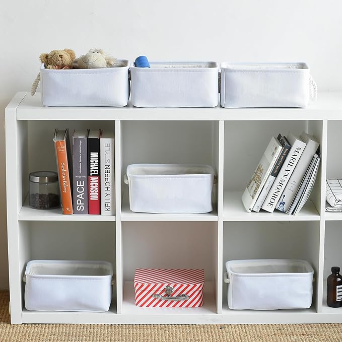 TheWarmHome Storage Basket for Organizing - Small 6 Pack 11.8x7.8x5.2 inch Gifts for Empty with Rope, Fabric Storage Cubes for Decorative Cloth Dog Livehome (White)