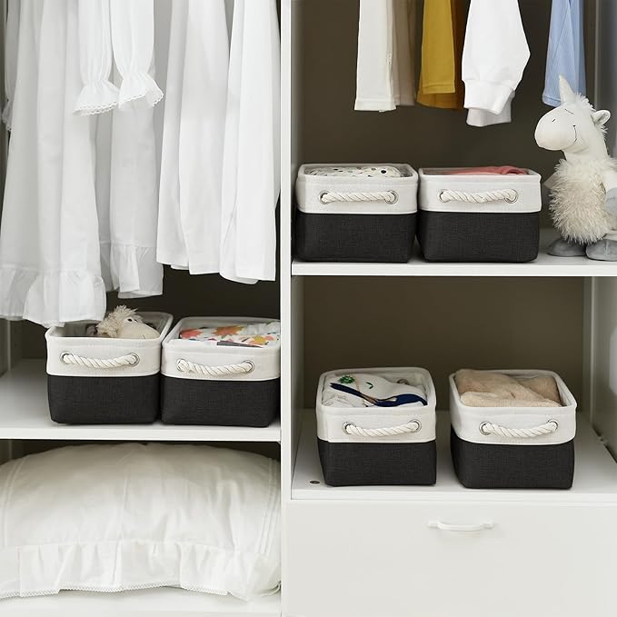 TheWarmHome Storage Bins for Shelves - 6 Pack 11.8x7.8x5.2 inch Collapsible Storage Cubes, Basket for Gifts Empty Closet Organizing Dog Toy Box (White & Black)