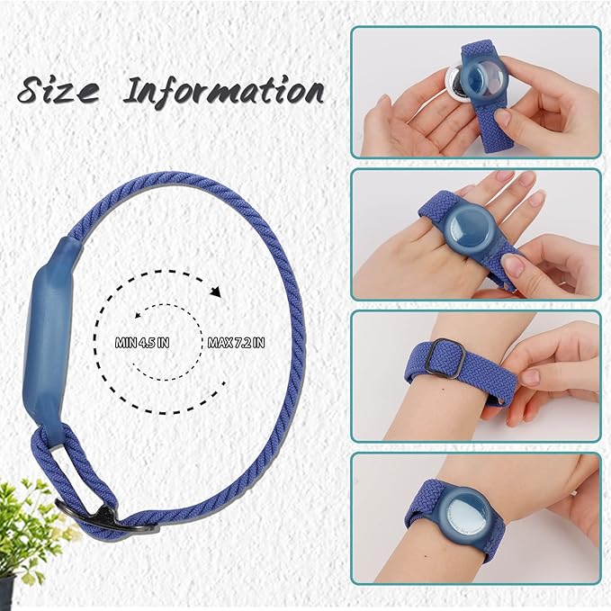 4 Pack Kids Bracelet Compatible with AirTag, GPS Kid Tracker Holder Braided Wristband for Apple Air Tag, 2022 Upgraded Nylon Adjustable Anti Lost Watch Band Fits Airtag for Kids Children(solid color)