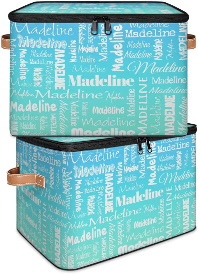 Custom Storage Basket with Name, Personalized Storage Bins with Zipper Lid, Foldable Fabric Storage Box Large capacity with Handle Blue Green Gradient