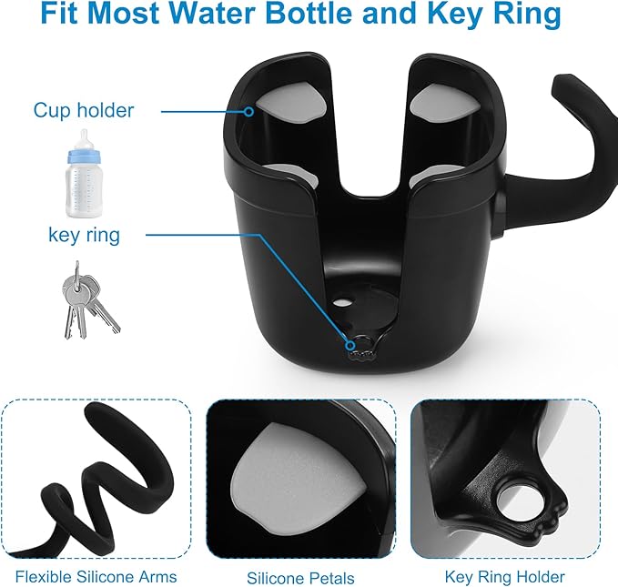 Accmor Stroller Cup Holder, Universal Cup Holder with Silicone Gooseneck Arm, Bike Cup Holder, 360° Rotatable Large Caliber Drinks Holder for Stroller, Bike, Wheelchair, Walker