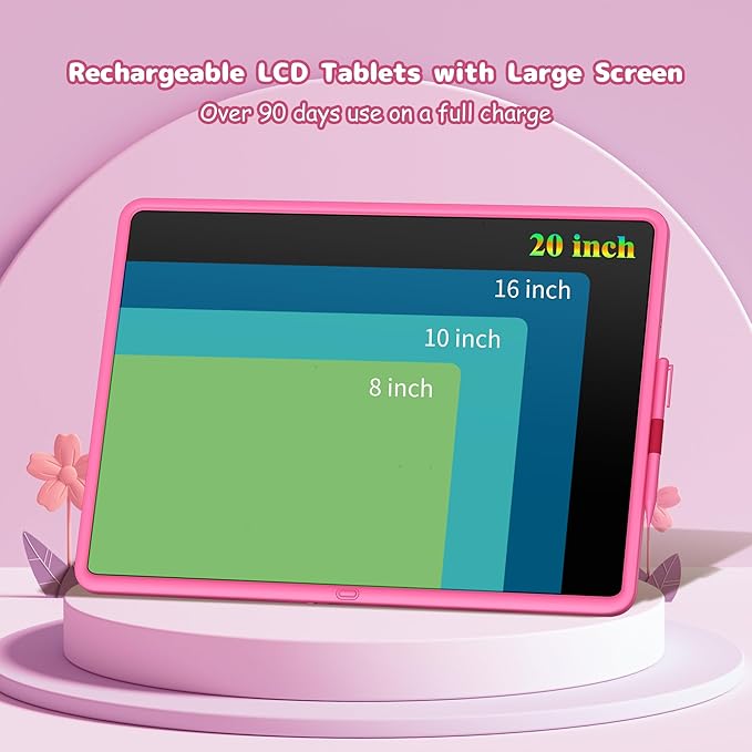 20 Inch LCD Writing Tablet for Kids, Children's Art Toys, Educational and Learning Drawing Kits, Birthday and Christmas Gifts for Boys and Girs Aged 3-12+, Pink