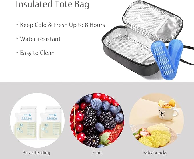 Insulated Breastmilk Cooler Bag with 2 Ice Packs - Breastmilk Cooler Organizer Bag for Daycare, Breastfeeding Mom Travel Outdoor
