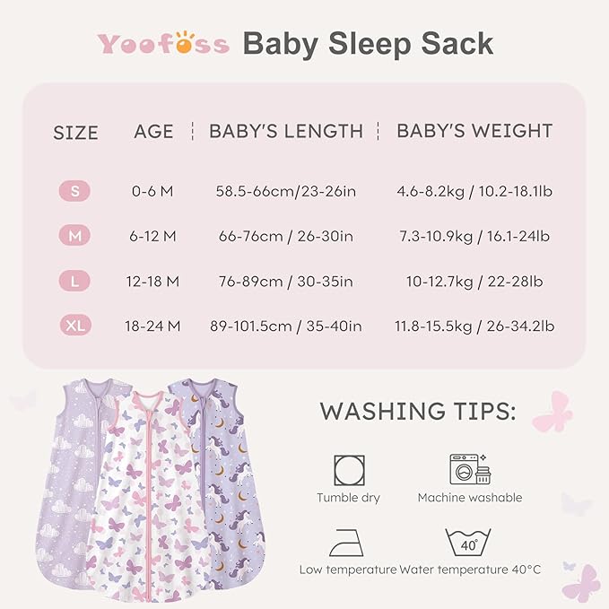 Yoofoss Baby Sleep Sack 0-6 Months Baby Wearable Blanket 100% Cotton 2-Way Zipper TOG 0.5 Toddler Sleeping Sack 3 Pack, Lightweight Sleep Sacks for Babies(Small)