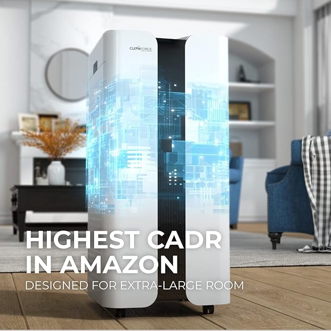 CleanForce MEGA1000 Extra large Air Purifier for home large room, covers 3000 sqft, H13 True HEPA Filter, Filters 99.97% dust, smoke, odor, pollen, VOCs, Commercial Air Cleaner for office, classroom