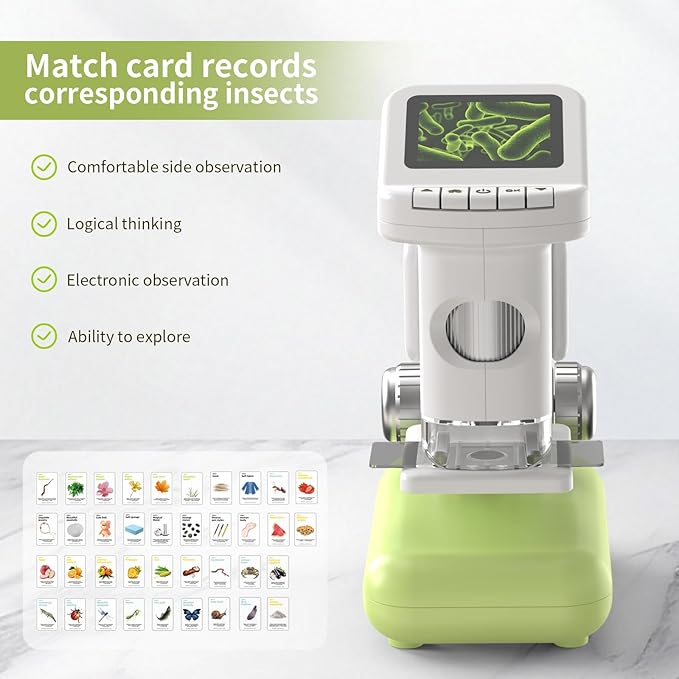 1200X Microscope for Kids with 2 inch Screen STEM Digital Science Kit Rechargeable Handheld Mini Pocket Children Students Slides Portable Gift for Kids Ages 6 to 12 (Green)