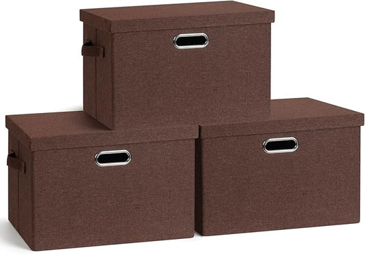 Large 17" 36 Quart Collapsible Stackable Storage Bins with Lids, 3 Packs Dark red Foldable Fabric Closet Storage Boxes with Lids, Heavy-duty Linen Cube Baskets(17x12x11)