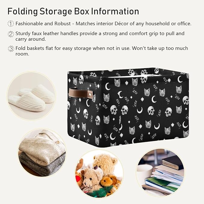 Gothic Pattern Storage Bins Collapsible Shelf Basket Cube with Handle for Nursery Bedroom Bathroom
