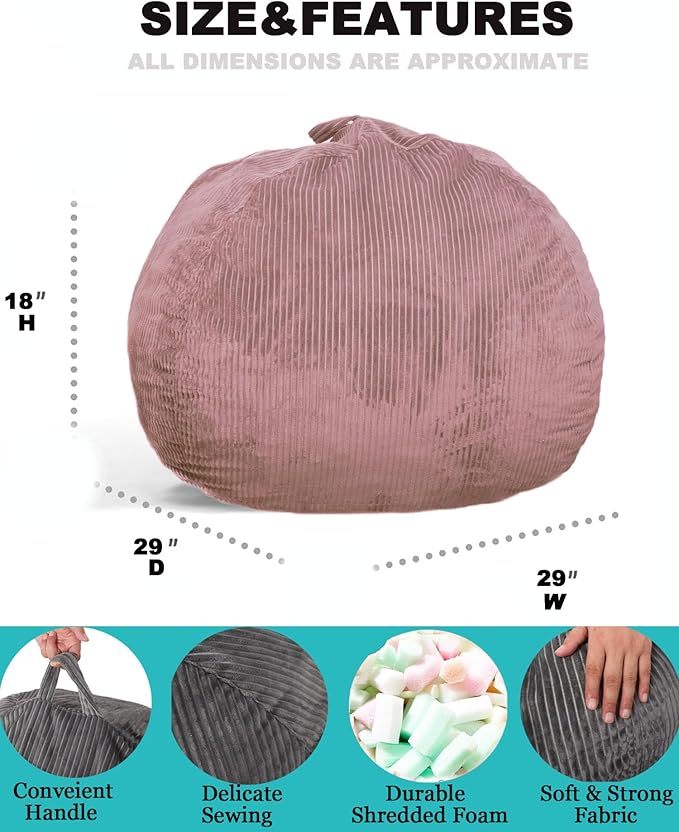 Classic Bean Bag Chair, with Faux Rabbit Fur Cover for Teens and Kids, Memory Foam Bean Bag Chairs, Ultra Soft Faux Fur Fabric, 2.5 feet Round Fluffy Bean Bag Sofa