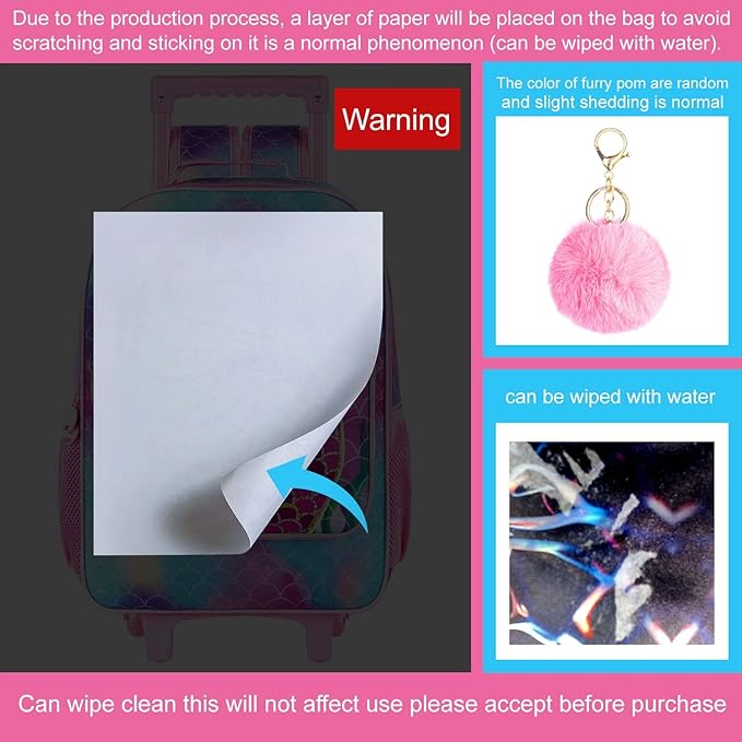 gxtvo Rolling Backpack for Girls, Cute Dog Roller Wheels Kids Bookbag - Wheeled Elementary School Bag - 3PCS Dog