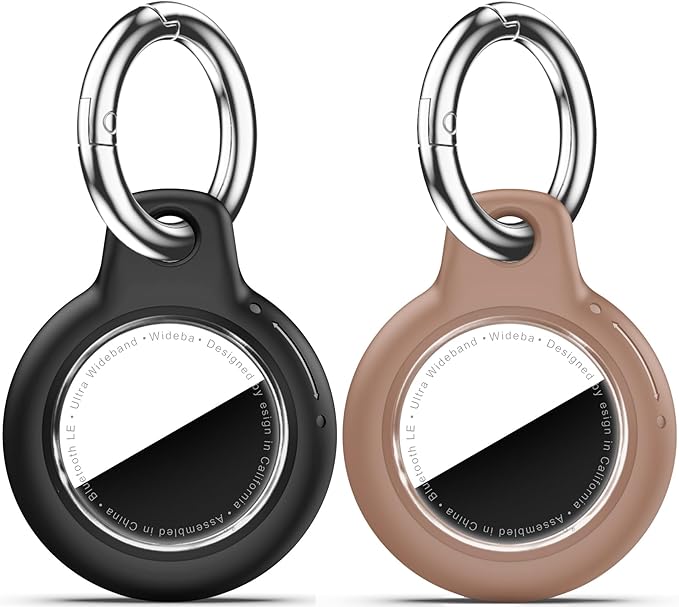 Upgrade Waterproof 2 Pack Airtags Holder with Apple Airtags Keychain, Hard PC Air Tag Case, Anti-Scratch & Shock Air tag Holder, Men's Women's Keyrings & Keychains-Black+Light Brown