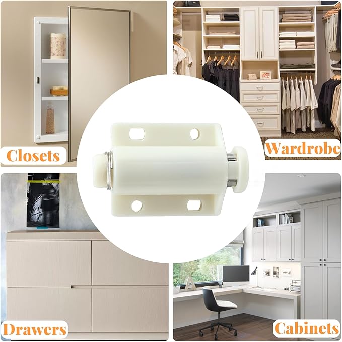 2 Pack Magnetic Touch Latch, Cabinet Push Open Catches Magnet Push Release Latches Hardware for Kitchen Cabinet Drawer Cupboard Closet Door (White)