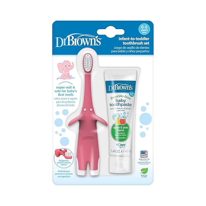 Dr. Brown's Infant-to-Toddler Toothbrush Set, 1.4 Ounce, Pink