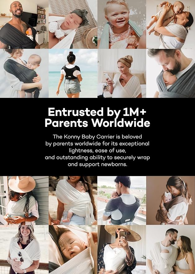 Konny Baby Carrier Flex AirMesh with Head Support- Adjustable, Easy to Wear Baby Wrap Sling, Perfect for Newborn Babies Essentials up to 44 lbs (XS-XL) - Cream