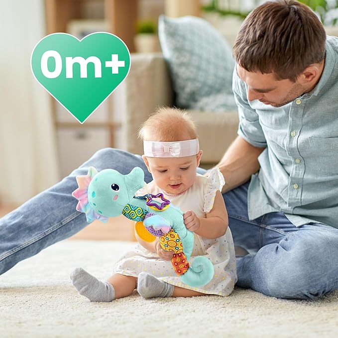 LIGHTDESIRE Baby Toys Musical Seahorse,Infant Stuffed Animal Toys with Crinkle and Rattles,Soft Sensory Toys with Textures for Tummy Time Newborn Boys Girls 0 3 6 12 Months(Blue)