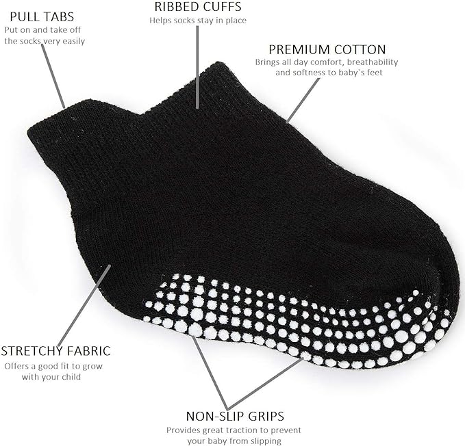 Zaples Baby Non Slip Grip Ankle Socks with Non Skid Soles for Infants Toddlers Kids Boys Girls