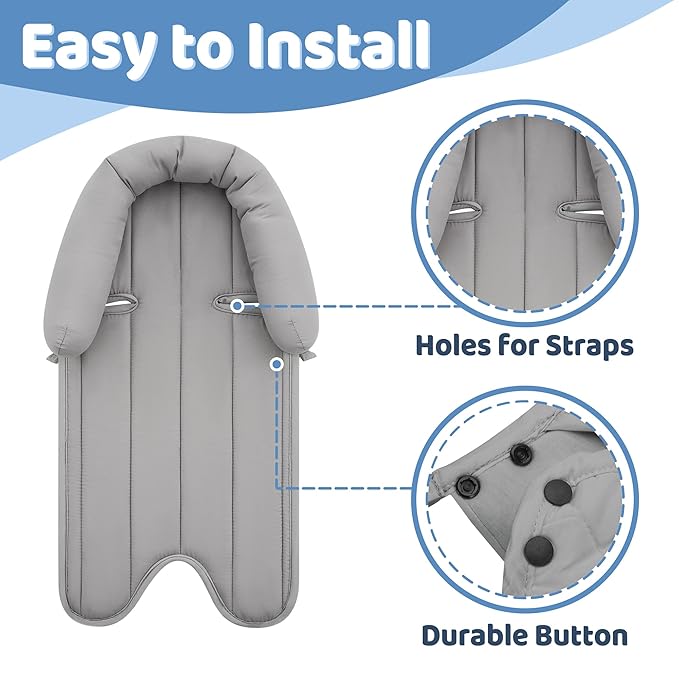 Pro Goleem Infant Car Seat Insert, Babybody Support for Toddler, Soft Minky Preemie Car Seat Insert, 2-in-1 Reversible, Perfect for Carseats, Strollers, Swings, White and Grey