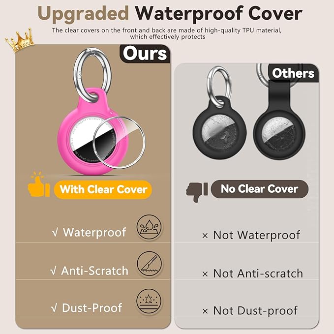 Upgrade Waterproof 2 Pack Airtags Holder with Apple Airtags Keychain, Hard PC Air Tag Case, Anti-Scratch & Shock Air tag Holder, Men's Women's Keyrings & Keychains -Black+Rose Red
