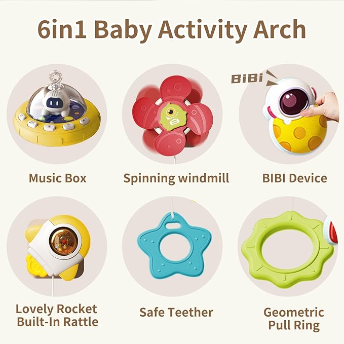 Musical Baby Stroller Arch Toys, Travel Car Seat Toys, Baby Play Arch Crib Accessory Toys, Mobile for Bassinet, Pram Activity Arch Bar Toys for Babies Infants