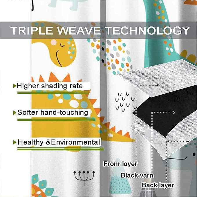 Dinosaur Curtains for Kids Boys Girls Home Decor Childish Cute Dino Animals Print Pattern Rod Pocket Blackout Window Drapes for Nursery Baby Bedroom Playroom W31.5xL63in 2 Panels