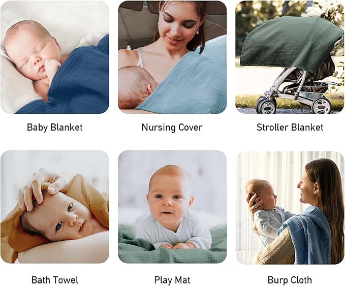 Muslin Swaddle Blankets for Baby Girls and Boys, 4 Pack Breathable and Skin-Friendly Newborn Receiving Blanket, 100% Cotton Swaddle Wrap, Essentials Infant Shower Items, Toddler Gift