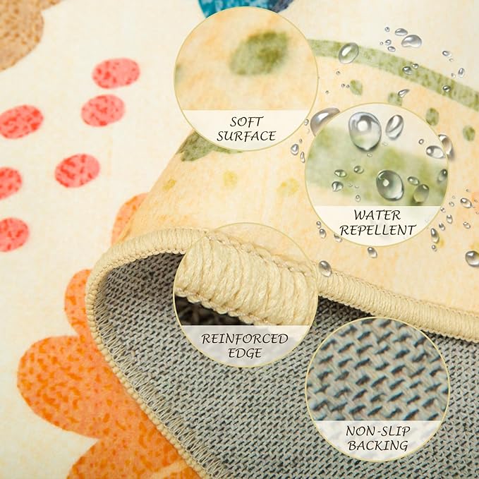 Floral 2x10 Area Rug Machine Washable Soft Print Boho Carpet Non Slip Doormat Low Pile Flower Area Rugs for Living Room Bedroom Nursery Kitchen Dining Room Indoor-Ivory/Yellow