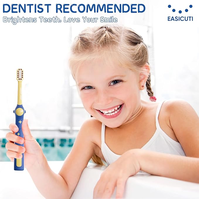 EASICUTI Extra Soft Kids Toothbrushes 4 Pack, Space Style Toddler Toothbrushes for Ages 2-12 Years, Baby Toothbrush 12 Months and up, Childrens Toothbrush Help Remove Plaque and Stains-Blue, White