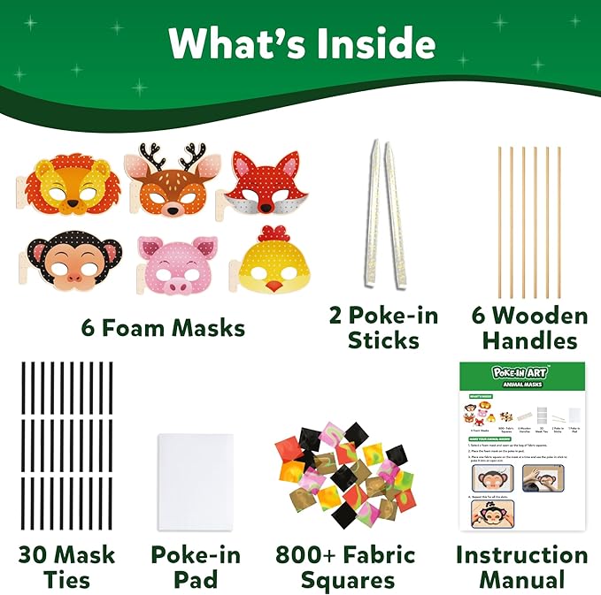 Skillmatics Poke-in Art - Animal Masks, Mess-Free Fun for Kids, DIY Wood Craft Kits, Creative Activity, Gifts for Girls & Boys Ages 4, 5, 6, 7, 8, 9
