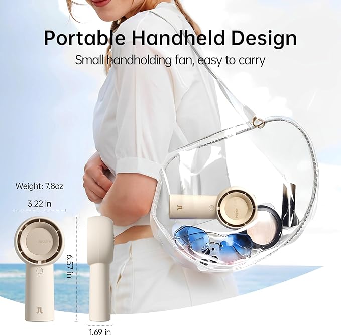 JISULIFE Handheld Portable Turbo Fan [16H Max Cooling Time], 4000mAh USB Rechargeable Personal Battery Operated Mini Small Pocket Fan with 5 Speeds for Travel/Outdoor/Vacation/Concerts - Brown