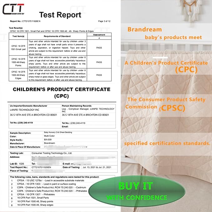 Brandream Baby Crib Bedding Sets for Girls Boys Gender Neutral Boho Bohemian Farmhouse Chic Classic Quilted Plaid 6-Piece Nursery Bedding Set - 100% Washed Cotton Beige