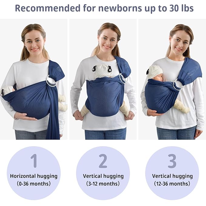 CUBY Water Baby Sling Carrier Lightweight Breathable Mesh Baby Wraps Carrier Adjustable Ring Sling Quick-Drying Baby Carriers Sling for Newborn Toddler Summer Swimming Pool Beach(Dark Blue)