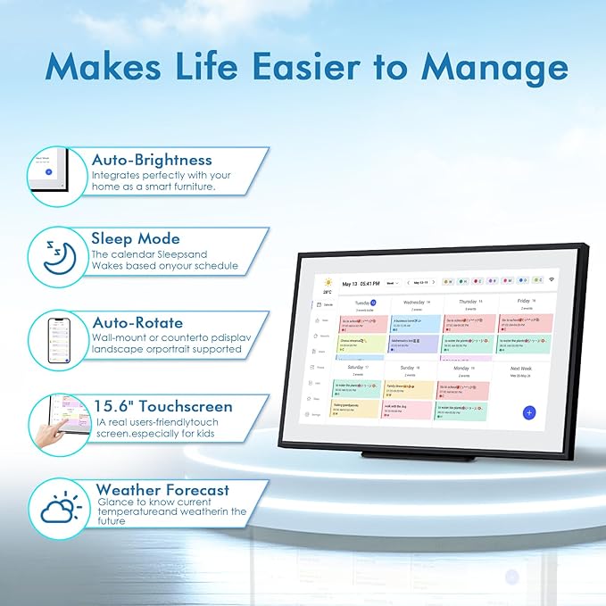 Calendar Digital 15.6 Inch Electronic Calendar&Chore Chart, 1920 * 1080P IPS Touchscreen Wall Smart Weekly and Monthly Planner for Family Black Gift for Mother mom Women